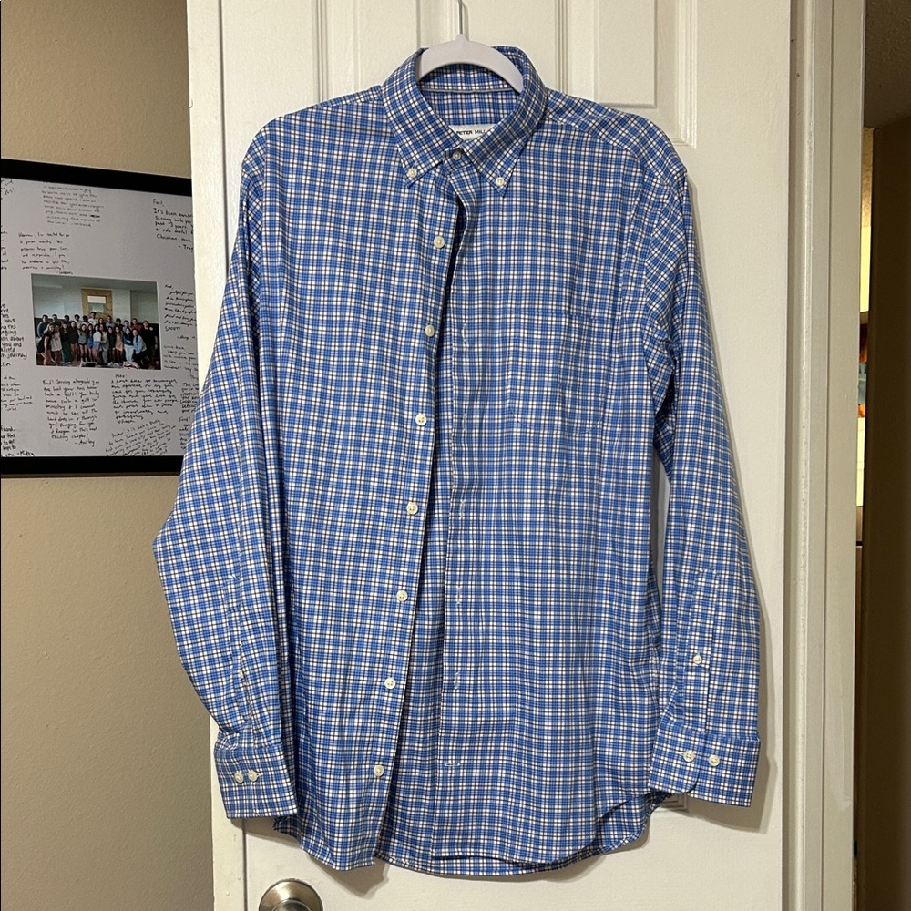 Peter Millar Blue and White Plaid Men's Shirt